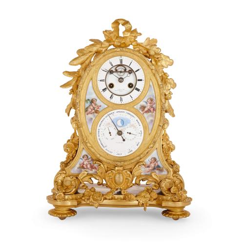Ormolu and Sèvres-style porcelain French calendar mantel clock