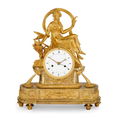Very fine French Empire period ormolu Ceres clock after Thomire 