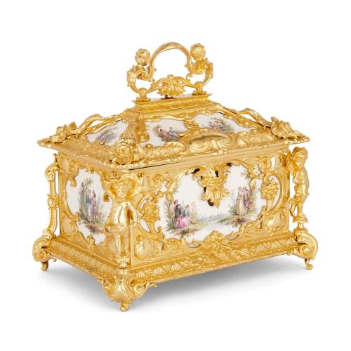 Large ormolu and KPM porcelain Rococo style casket