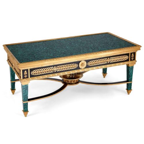French Empire-style ormolu mounted malachite coffee table