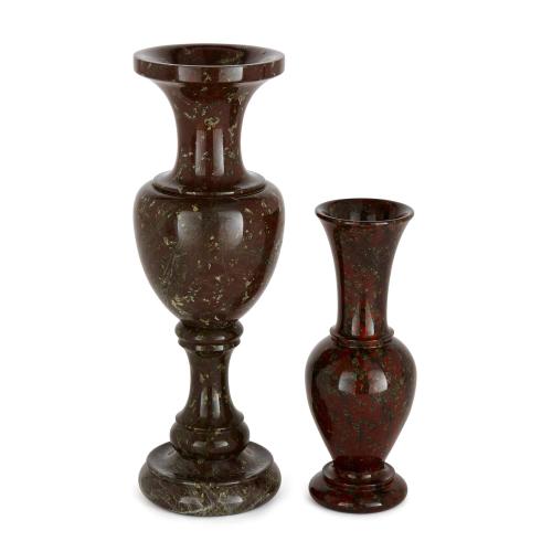 Pair of cornish serpentine urn-shaped vases