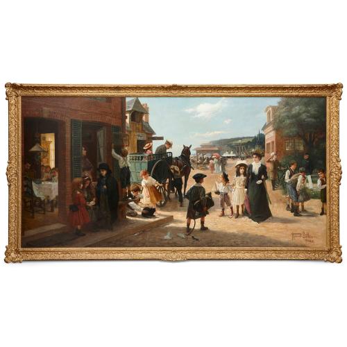 Large French seaside oil-painting by Robert Salles of Paris
