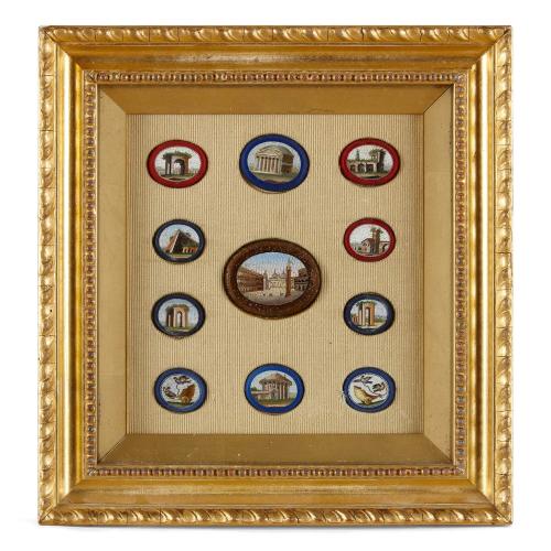 Set of eleven framed micromosaic plaques of Italian monuments