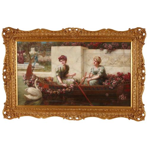 Large oil painting of pair of maidens by Émile Eisman-Semenowsky