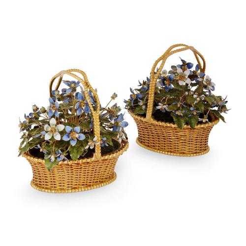 Pair of gilt metal and enamel 'Fleurs des Siècles' flower baskets