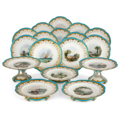 Minton & Co. porcelain 17-piece dessert service with tazze