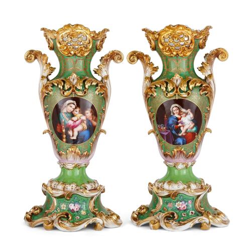 Pair of large English porcelain vases in floral Rococo style