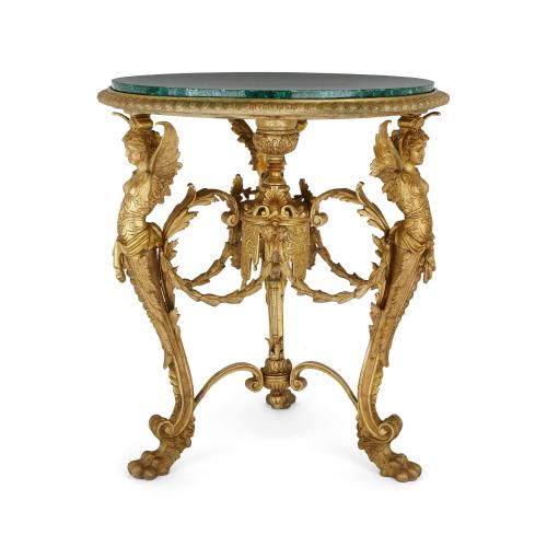 Gilt-bronze and malachite-topped figurative antique centre table