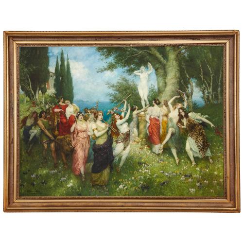 Triumph of Bacchus: Very large Classical oil painting by F. Leeke