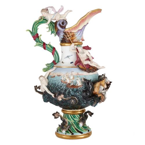Large Meissen porcelain 'Elements' ewer emblematic of water