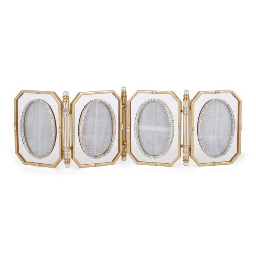 Gold, diamond, pearl and enamel photograph frame by Asprey