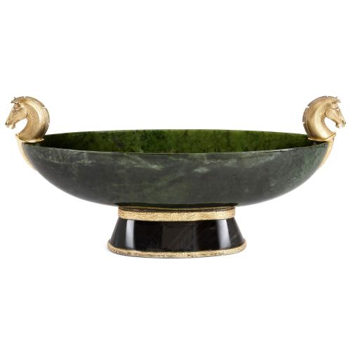 Large nephrite, obsidian, and silver-gilt centrepiece bowl by Asprey