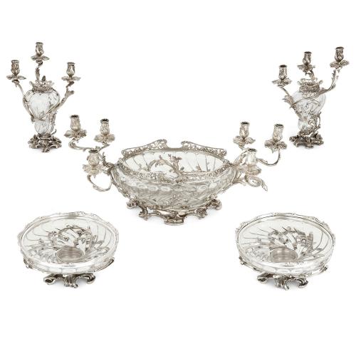 Large Austrian silver and glass garniture by Schwarz & Steiner