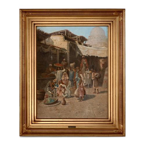 Orientalist market scene oil painting by Bernard