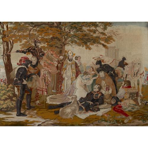 Rare needlework panel of Mary Queen of Scots at the Battle of Langside