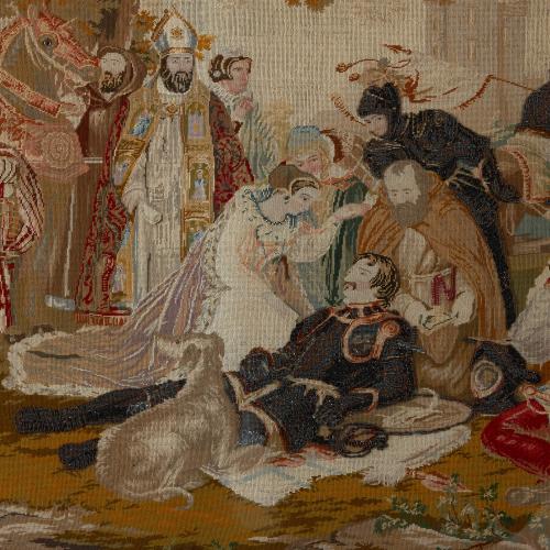 Rare needlework panel of Mary Queen of Scots at the Battle of Langside