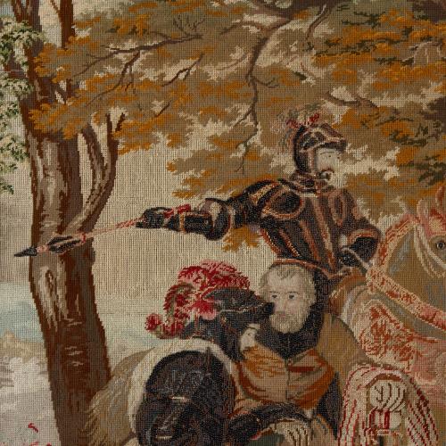 Rare needlework panel of Mary Queen of Scots at the Battle of Langside