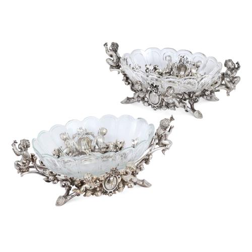 Pair of large sculptural centrepiece bowls by Christofle