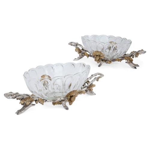 Pair of large silvered and gilt bronze centrepiece bowls by Christofle