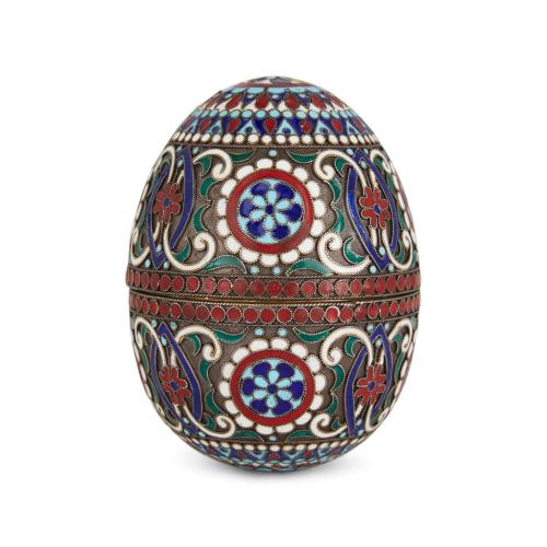 Russian silver gilt and cloisonné enamel egg