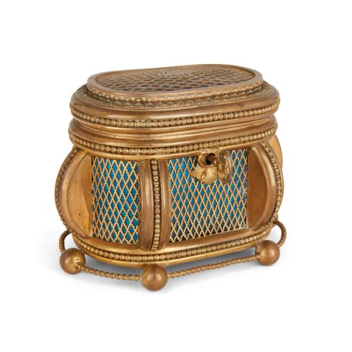 Antique French gilt-metal and guilloché enamel casket