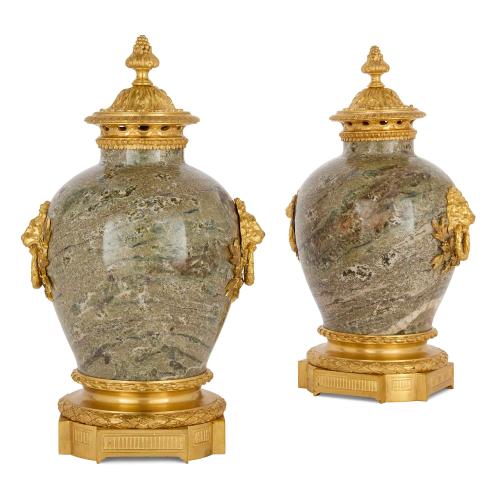 Pair of antique ormolu-mounted marble vases by Raingo
