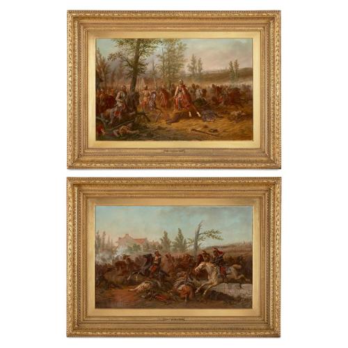  Pair of oil on canvas battle scene paintings by Van Imschoot