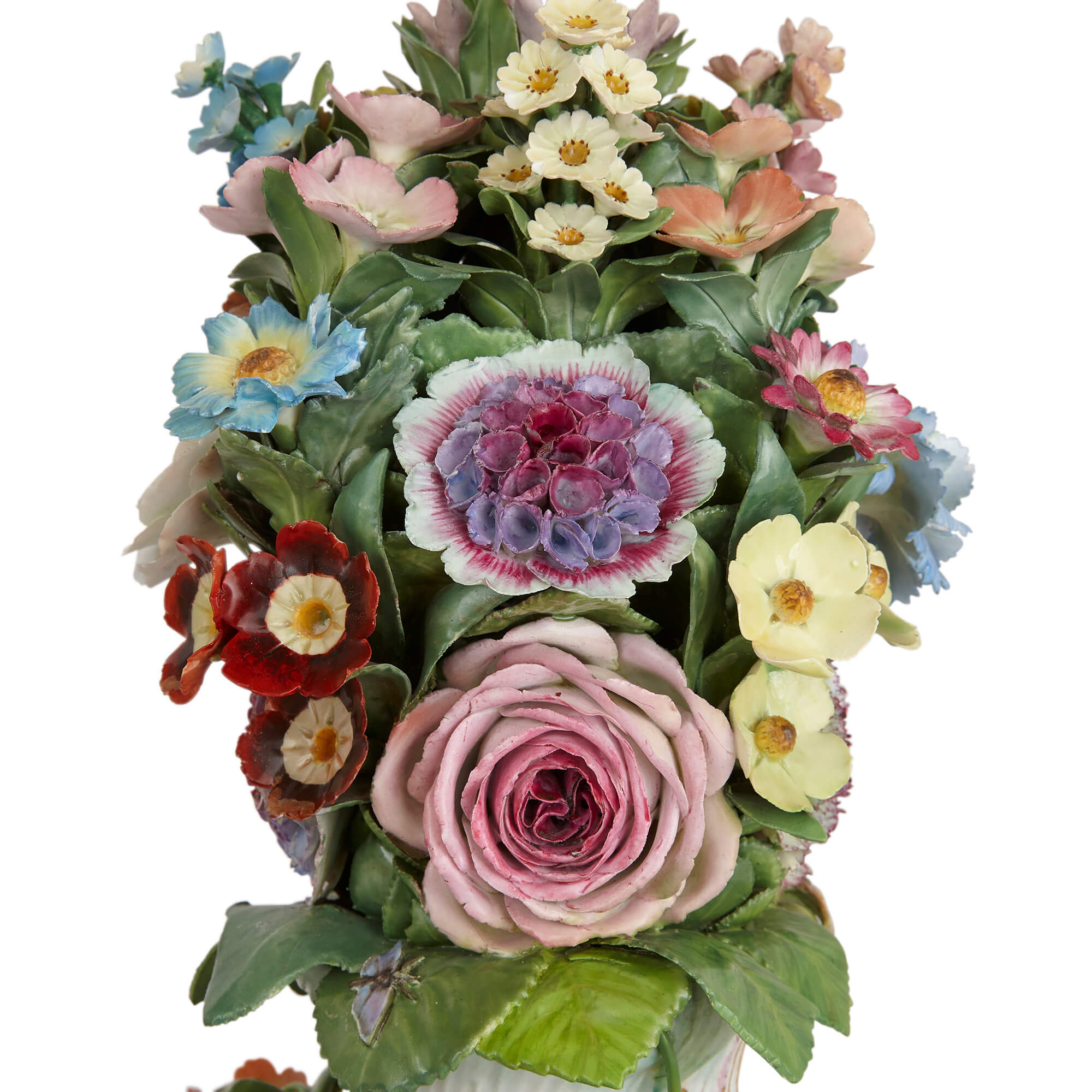 Pair of massive Meissen porcelain flower-encrusted potpourri vases