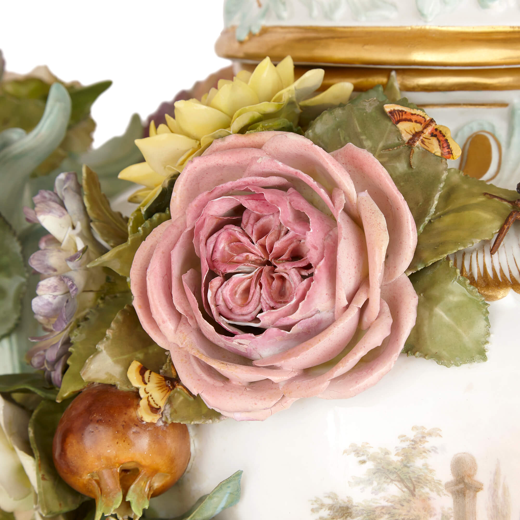 Pair of massive Meissen porcelain flower-encrusted potpourri Pair of massive Meissen porcelain flower-encrusted potpourri