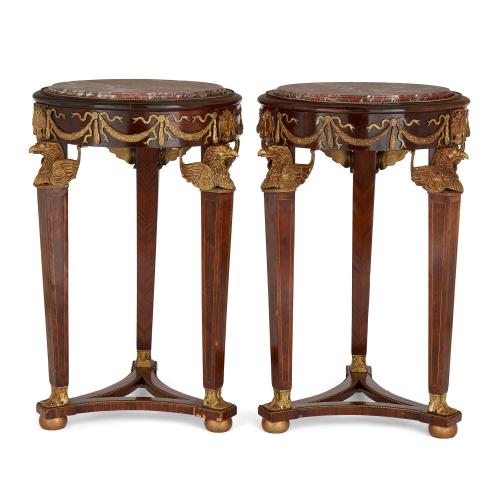 Pair of Empire style ormolu and marble mounted pedestals