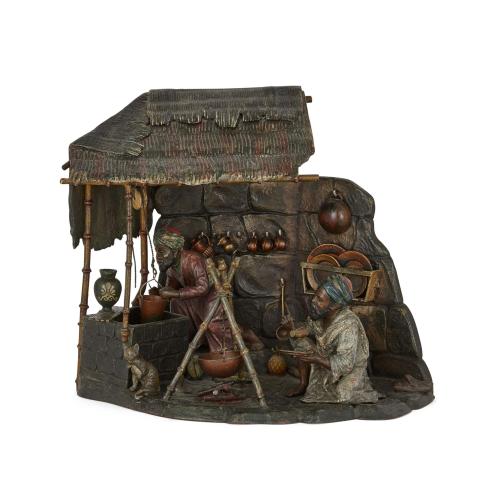 Austrian Orientalist cold-painted bronze lamp by Bergman 