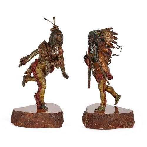 Pair of cold painted bronze Native American figures after Kauba