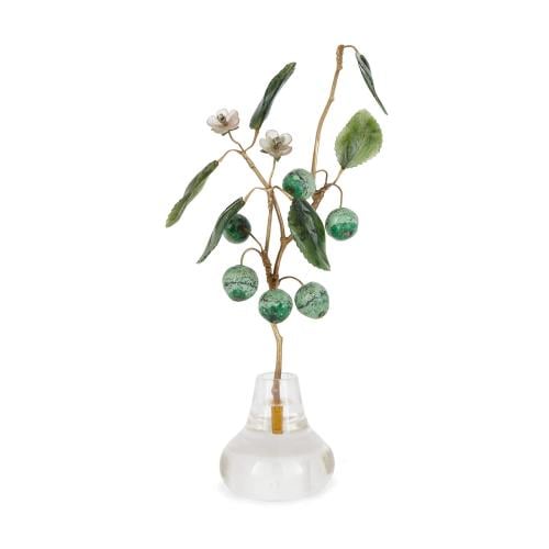 Large Fabergé style precious stone cherry blossom flower model