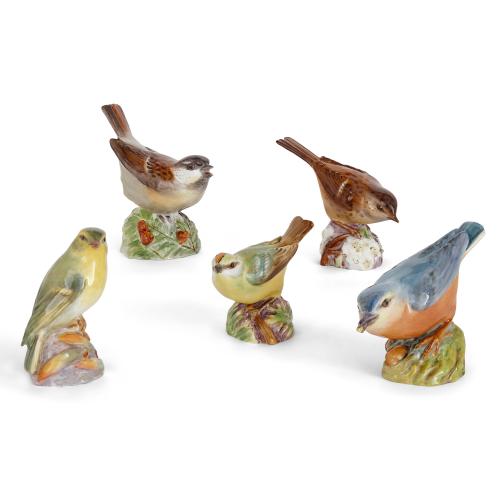Collection of five Royal Worcester English porcelain bird models
