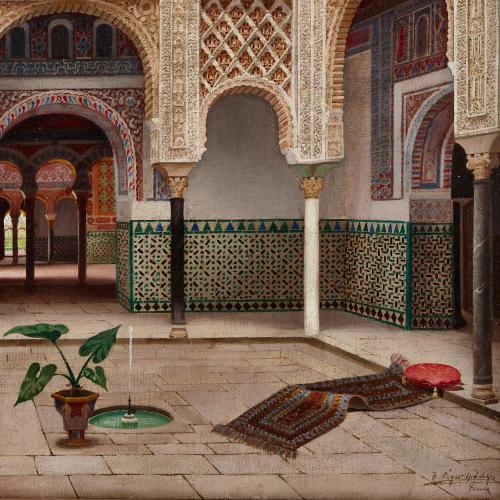 Alcázar of Seville, Orientalist oil painting by Hidalgo | Mayfair Gallery