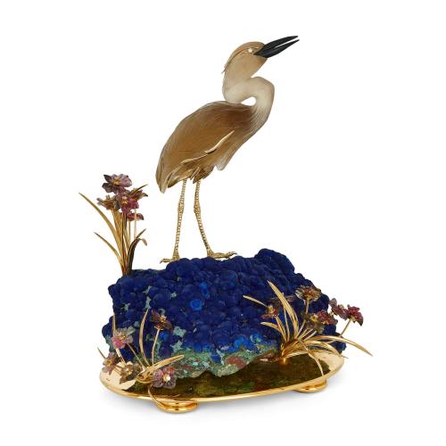 Large 18K gold, vermeil and hardstone bird model by Asprey 