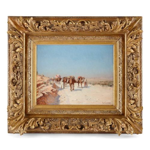 ‘Caravan in the Desert’ oil-on-panel Orientalist painting by Lazerges
