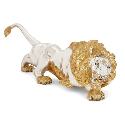 Large diamond, silver and silver-gilt model of a lion by Asprey