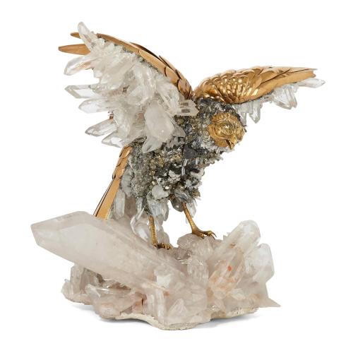 Large silver gilt and quartz crystal model of an eagle by Asprey