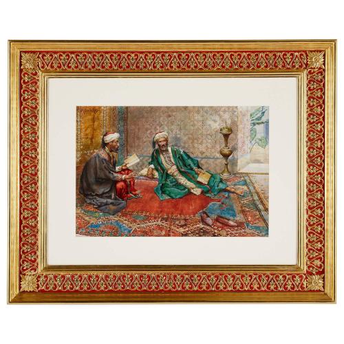 Large Orientalist watercolour of Turkish scholars by A. Rosati