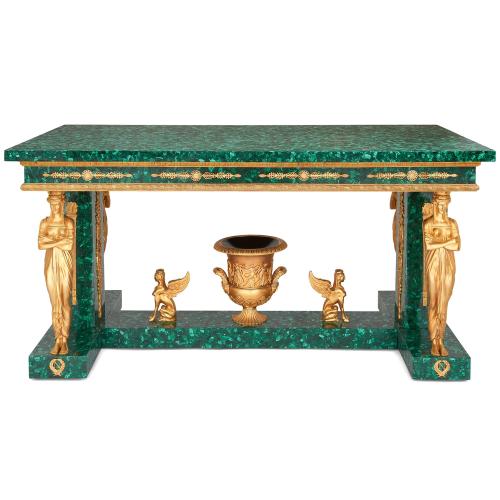 Large malachite and ormolu centre table in the Empire-style