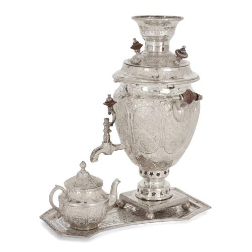 Miniature Persian engraved silver part-tea service