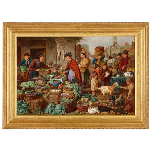 Market scene oil painting by H. C. Bryant, 19th century