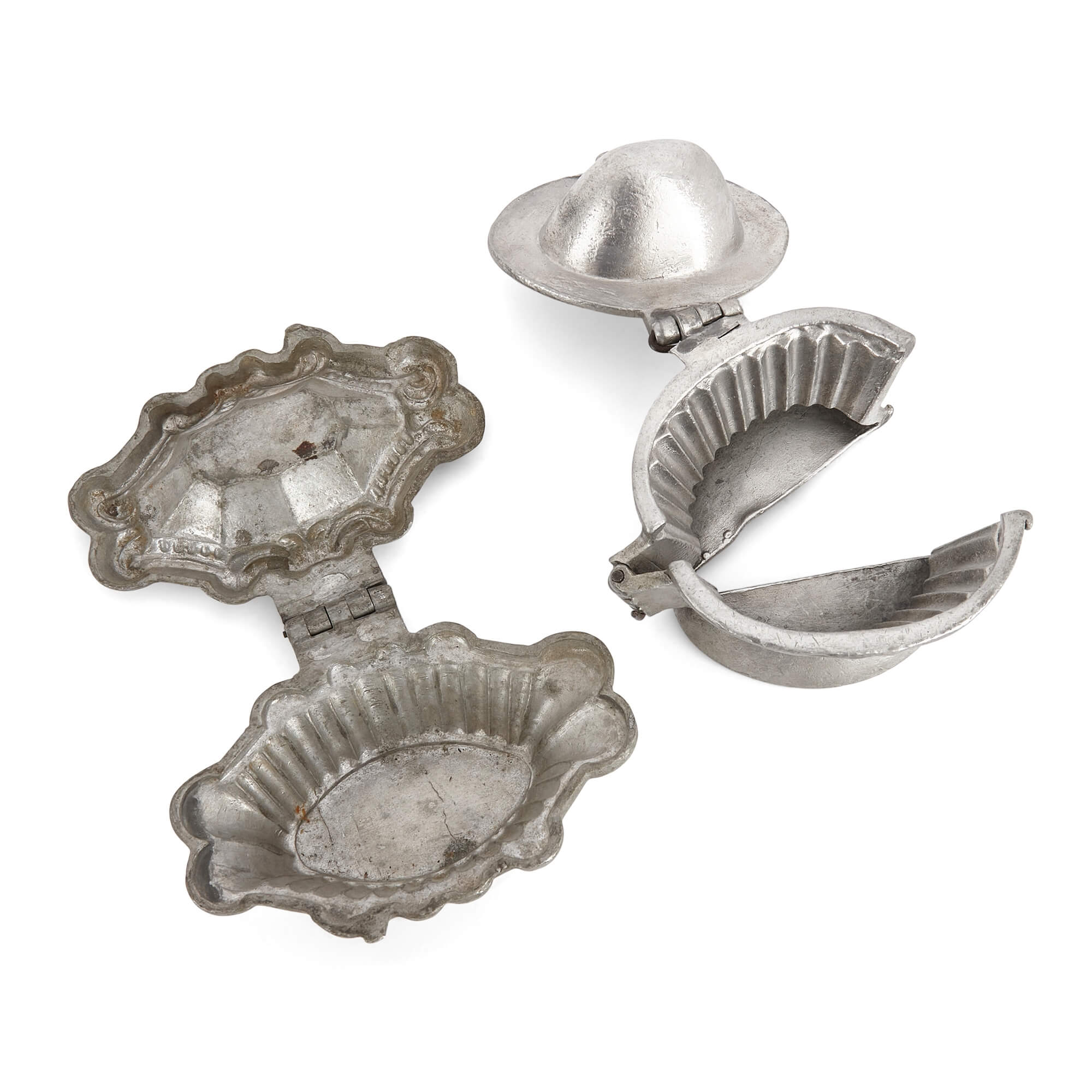 Collection of eight antique pewter icecream moulds Mayfair Gallery