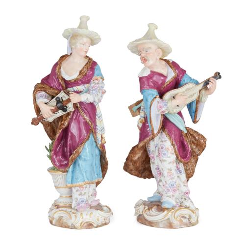 Large pair of Meissen porcelain Malabar musician figures 