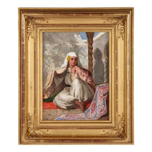 Antique Orientalist oil painting by Bridell-Fox, 1865 