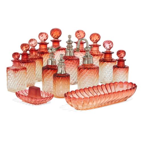 Amberina crystal glass collection of bottles and trays by Baccarat