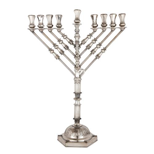 Very large Judaica Sterling Silver Hanukkah Menorah 