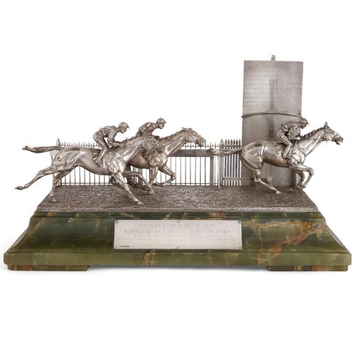 Silver and onyx horse racing sculpture for the Maharaja of Rajpipla