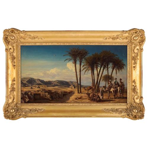 Large antique Orientalist landscape painting by Marilhat 